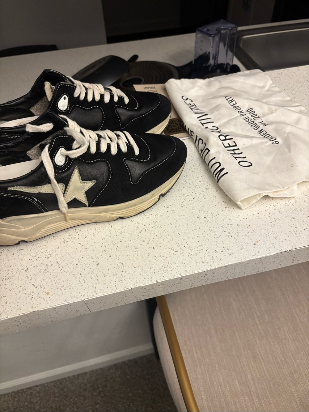 Golden Goose Black Sneakers with Cream Star and Laces